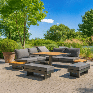 Loungeset Dining Toscane XXL de Luxe verstellbares Gartenset Aluminium/Holz – 81950