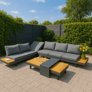 Loungeset Premium Barbados Ecksofa verstellbares Gartenset 6-Sitzer Aluminium/Holz – 91959